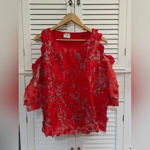 Elegant Red Floral Women's Top